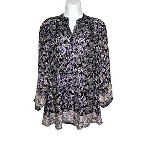 Natalie Martin Sammie Floral Silk Blouse Peasant Mixed Print Purple Black XS